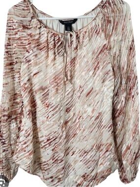 White House Black Market Cream and Blush Printed Peasant Blouse